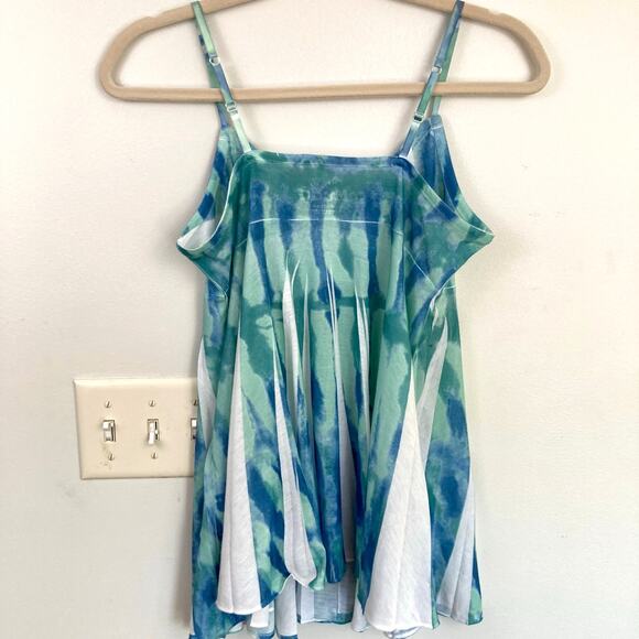 Mudd Juniors M Blue Green Tie Dye Y2K Babydoll Cami Tank Top Fairy Boho Hippie - Picture 2 of 9